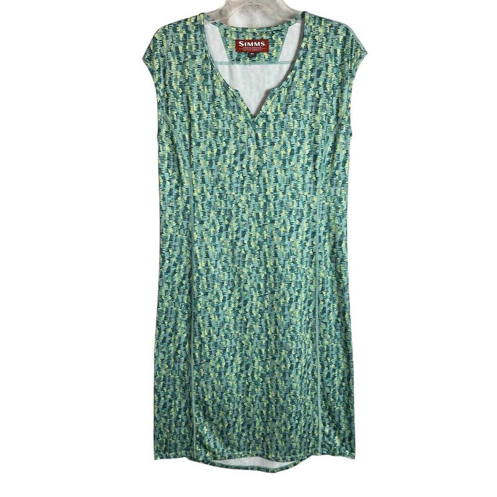 Simms Fishing Products Womens Green Print Knit Summer Shift Dress  Size M